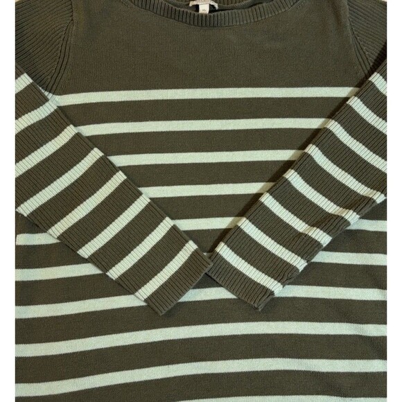 Talbots Long Sleeve Green Striped Women’s Sweater Side Slits Size Mp - Picture 2 of 12